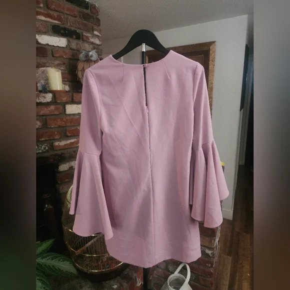 Milly Pink Mauve Bell Sleeve Shift Dress | Flounce Sleeve V-Neck Mini - Picture 6 of 13